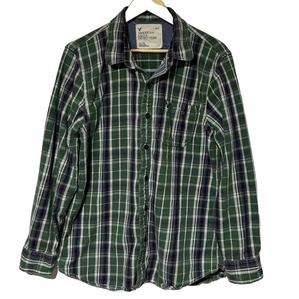 American Eagle Mens Casual Button-Down Flannel Shirt Sz. XL Green Purple